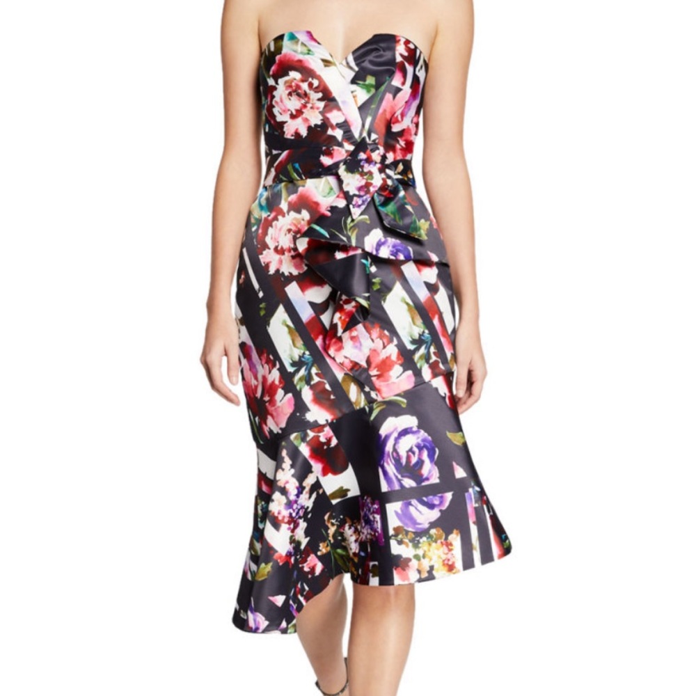 Parker Black Floral-Print Strapless Dress